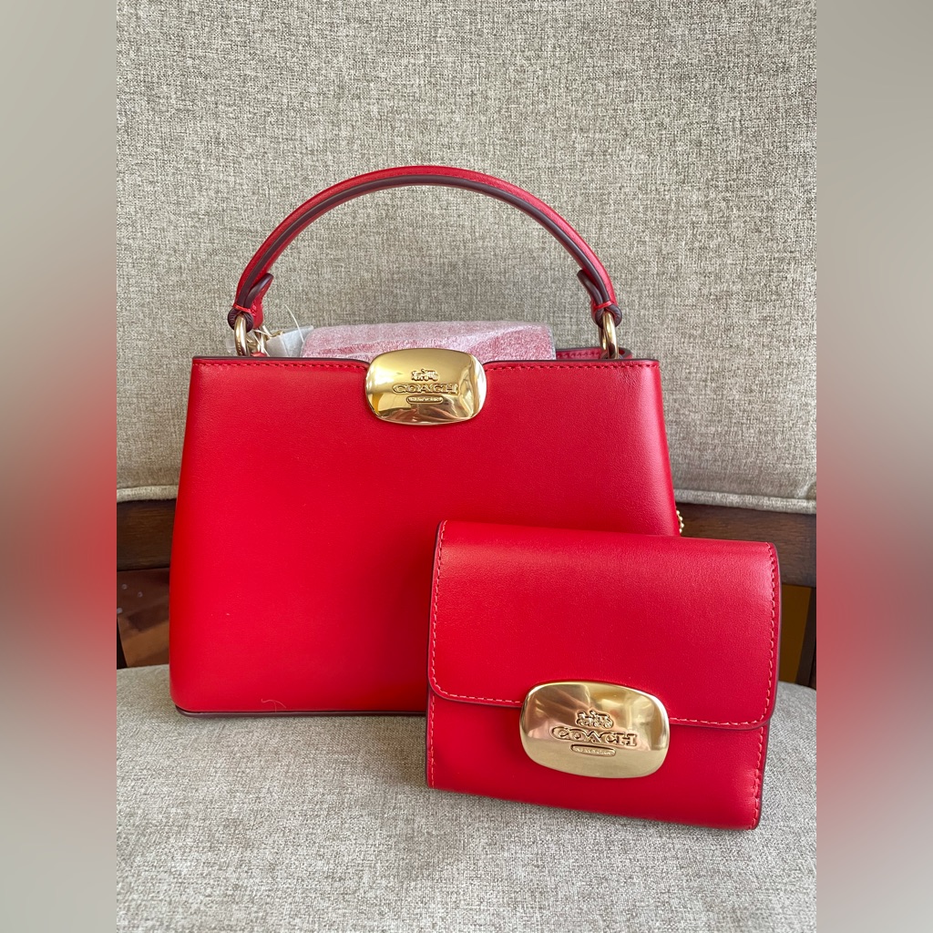 Nwt2pcs Coach Eliza Mini Carryall Bagcw040gold/Bored And Eliza Walletcp254